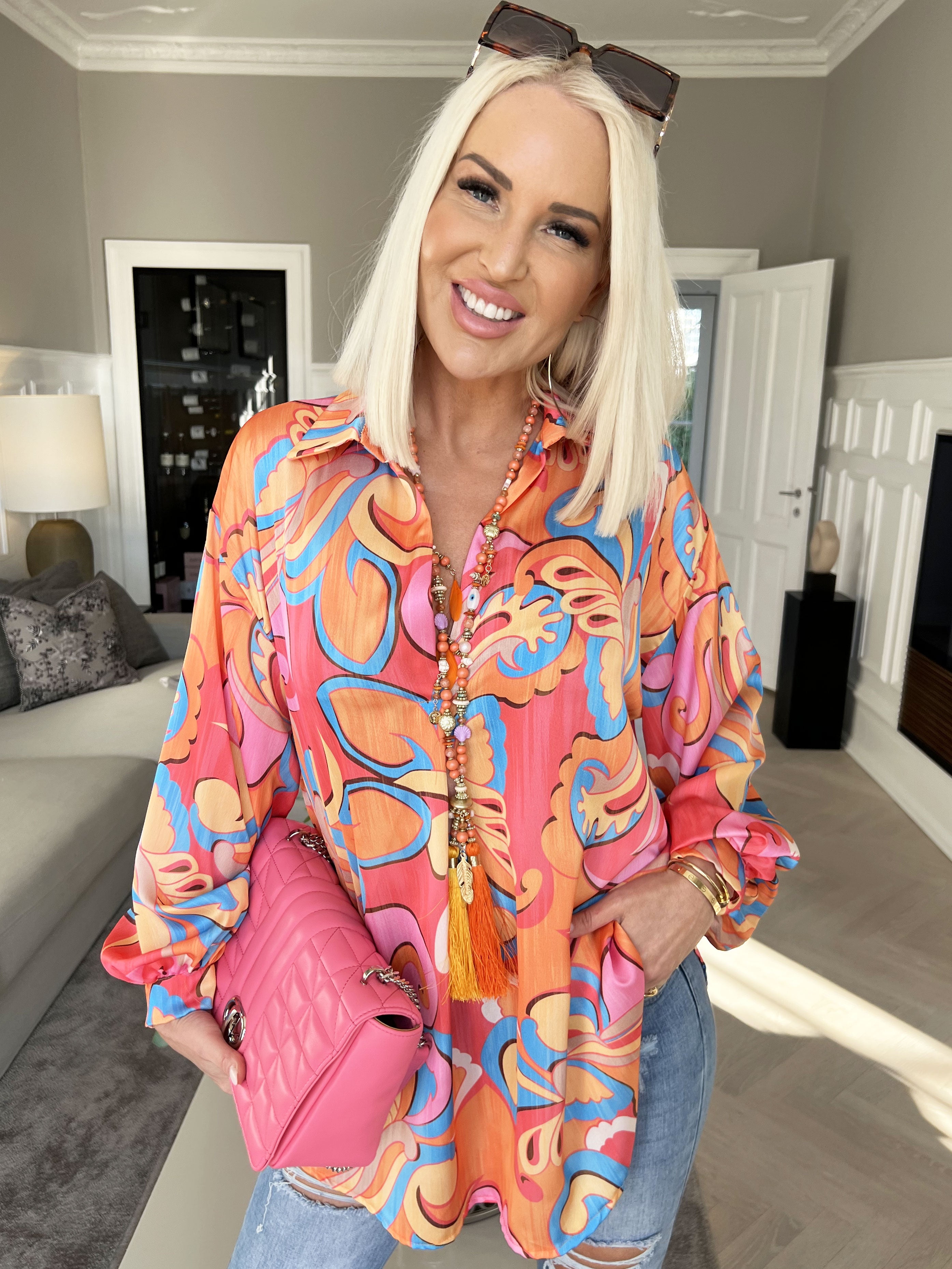 Happy - Flerfarvet skjorte i silkelook